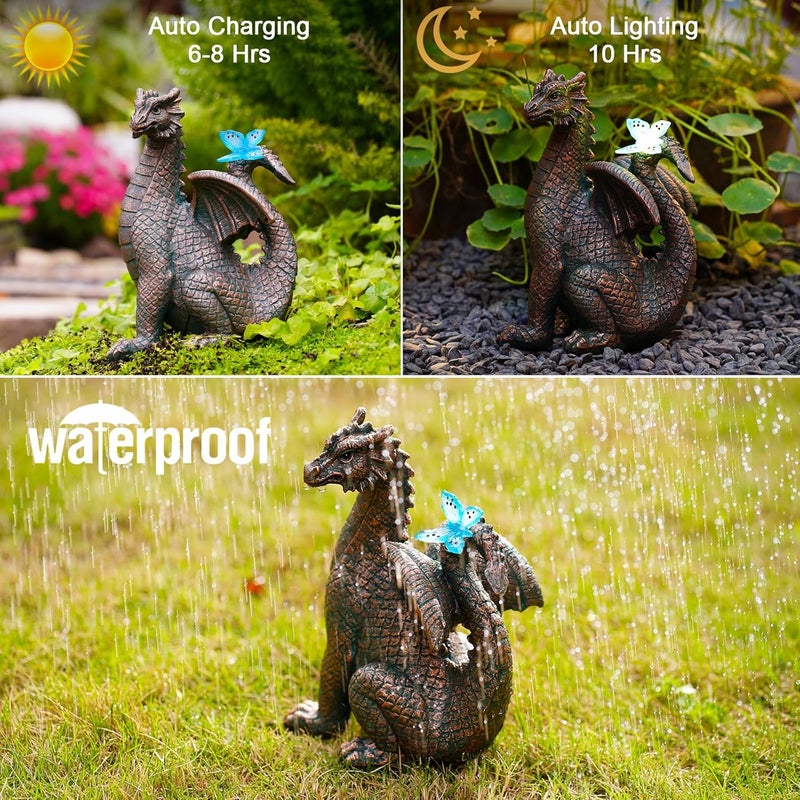 Nacome Solar Dragon Outdoor Statues for Garden: Outside Decor with Butterfly Clearance for Yard Art Lawn Ornaments Porch Patio Balcony Home House for Grandma Mom Women - Image 5